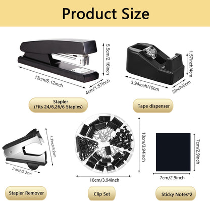 suniya Office Supplies,Gold Desk Accessories,with Stapler,Tape Dispenser,Pen Holder,Scissors,Phone Stand,Staple Remover,Ballpoint Pen,Clear Tape, Staples,Ruler,Clips,Best Gift for Business or Boss
