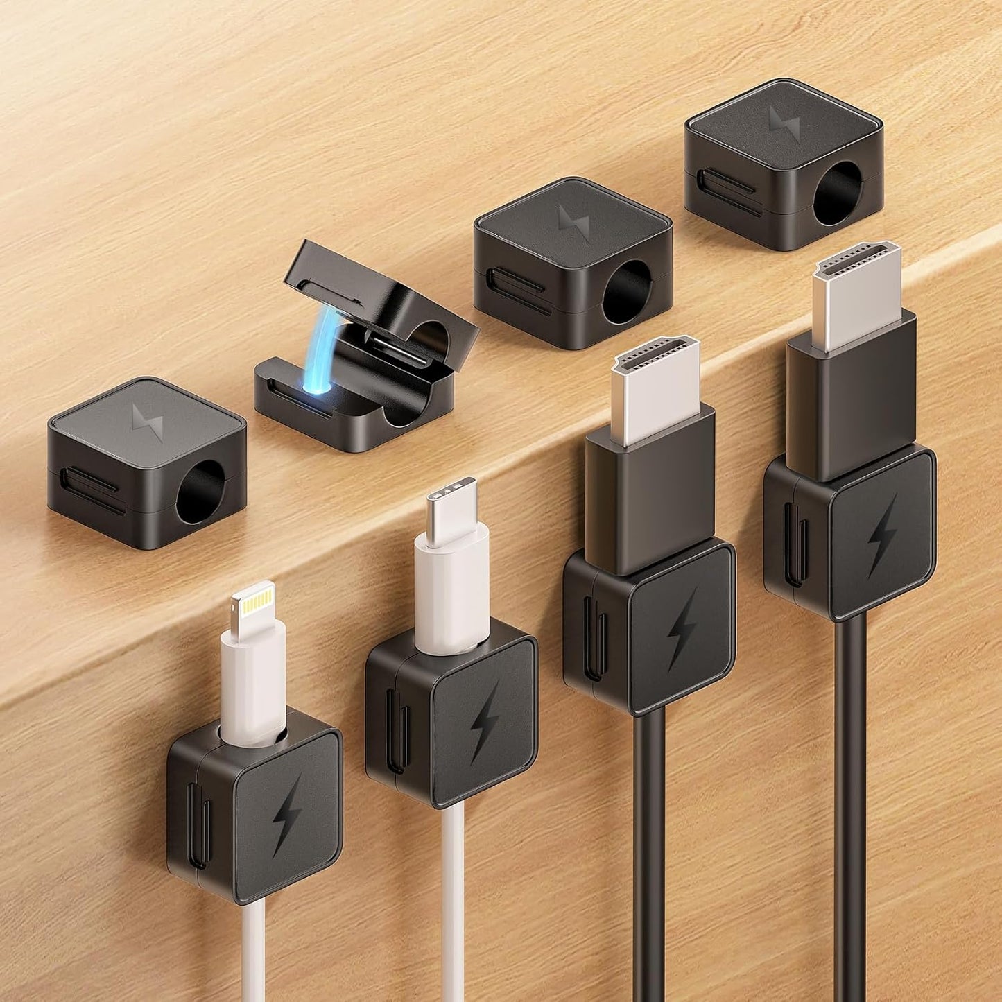 8 Pack Magnetic Cable Clips, Phone Cord Holder for Nightstand, Under Desk Cable Management, Canisflax Adhesive Wire Charging Cord Organizer Keepers Holder for Home Office Car Wall Desktop