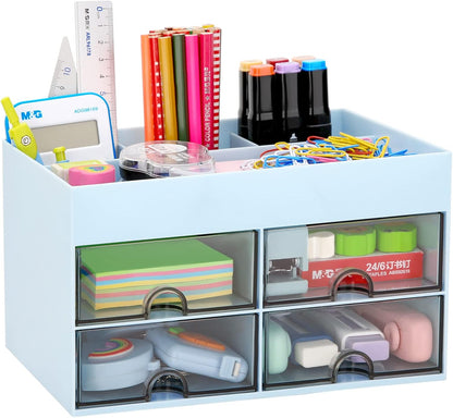 LETURE Desktop Organizer with Drawer, Accessories Stationary Organizer Desk Caddy, Pen/Pencil/Business Card/Sticky Note Tray/Paperclip Holder Storage Box (White)