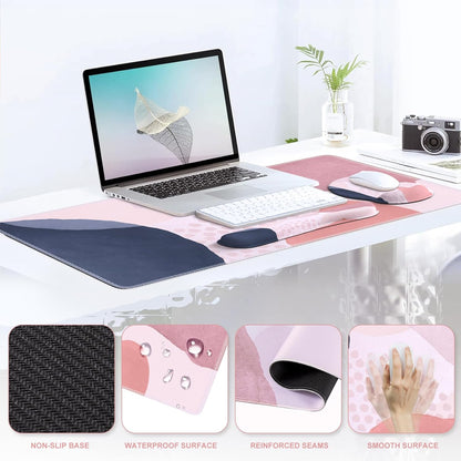 iCasso Desk Mat, Gaming Mouse Pad Wrist Support Set,4in1 XXL Large Mousepad + Keyboard Wrist Rest+Mouse Wrist Rest+Coaster Set with Ergonomic Design for Home Office Table Computer-Penoy
