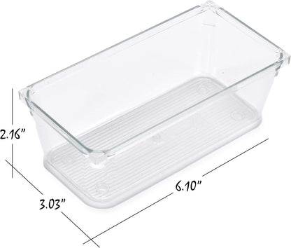 Masirs Clear Drawer Organizers Set 25 PCS – Plastic Storage Bins for Desk, Kitchen, Bathroom, Vanity – Modular, Stackable, Non-Slip Drawer Organizer Trays for Makeup, Utensils, Office Supplies