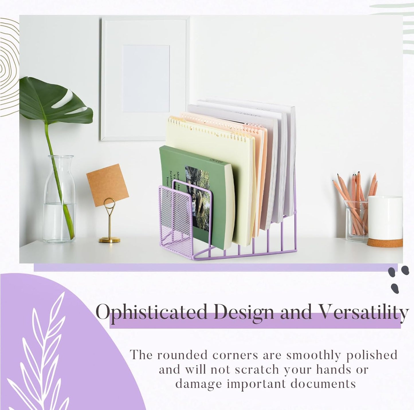 2 Pcs 7 Section Wire File Organizer for Desk, Metal Mesh Incline File Holder, Letter & Magazine Folder Rack, Desktop Paper Sorter for Home Office School (Golden)
