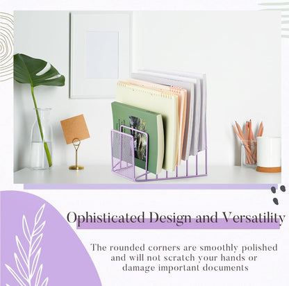 2 Pcs 7 Section Wire File Organizer for Desk, Metal Mesh Incline File Holder, Letter & Magazine Folder Rack, Desktop Paper Sorter for Home Office School (Golden)