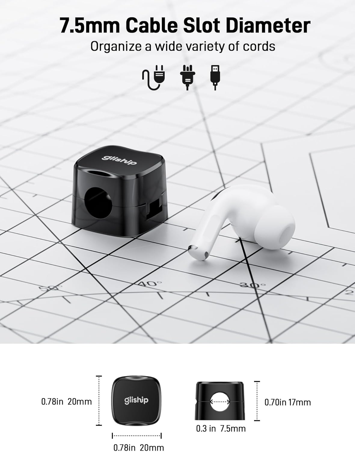 6-Pack Magnetic Cable Clips - Cell Phone Cord Holder for Nightstand, Mini Cube Cord Holder with 6 Extra Strong Adhesive Pads, USB Cable Magnetic Clip for Office Desk Home