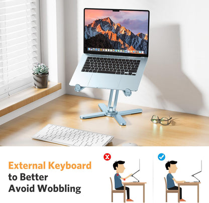 OMOTON LA10 360° Rotating Laptop Stand Riser for Desk, Ergonomic Foldable Computer Stand Adjustable Height Angles for Collaborative Work, Easy Storage Fit Macbooks,All Laptops up to 16 inches, Silver