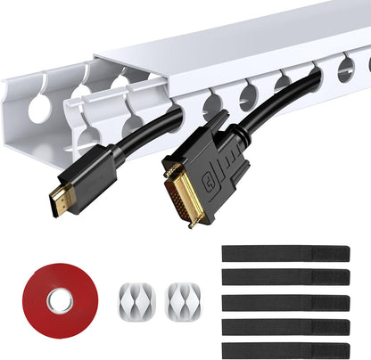 ENONCI Updated Cable Raceway Kit - 77 (5x15.4) Inch Open Slot Wire Covers for Cords, Under Desk Cable Management System to Hide Under Desk/Tv/Computer/Net/Power Cords, (Pack 5)