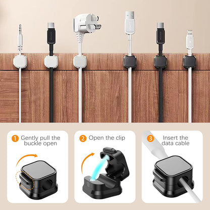 12 Pack Magnetic Cable Clips, Adjustable Desk Cord Holder and Cable Organizer for Home, Office, Car, Nightstand, Adhesive Wire Holder for USB, Phone, and Desktop Management