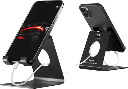 Cell Phone Stand, Desk Phone Holder, Cradle, Dock, Compatible with All 4-8inch Phones, Office Kitchen Traveling Accessories T1 Black