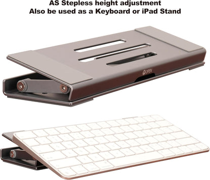 Aluminum Fold & Laptop Riser Stand 3-in-1 Adjustable, Foldable Cooling Stand with Integrated Storage Box, Ruler and Ultra-Slim Portable Design for MacBook, Tablet, Ipad, Keyboard and All Laptop