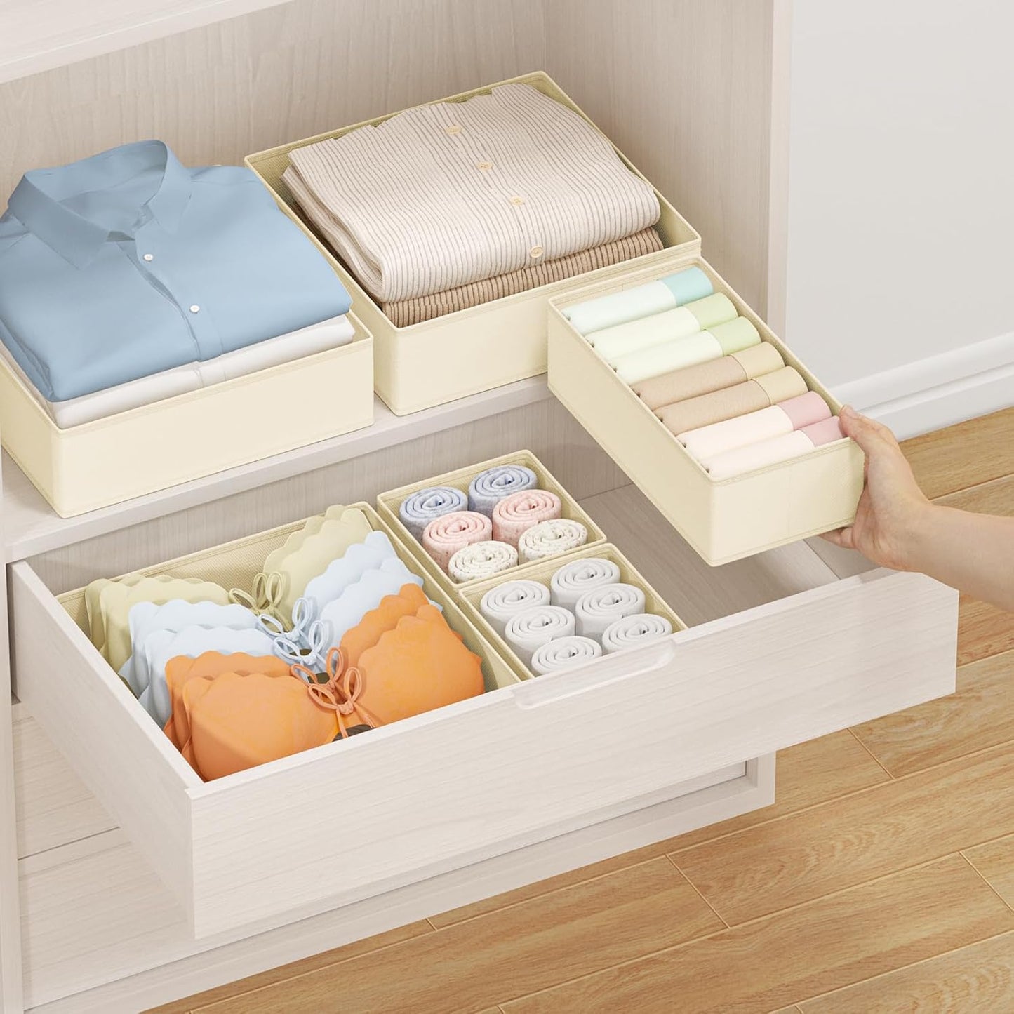 DIMJ Drawer Organizer Clothes - 20 Pack Closet Drawer Organizer Bins for Baby Clothes Storage, Fabric Dresser Organizer for Nursery Bedroom, Foldable Small Drawer Dividers for Underwear Socks