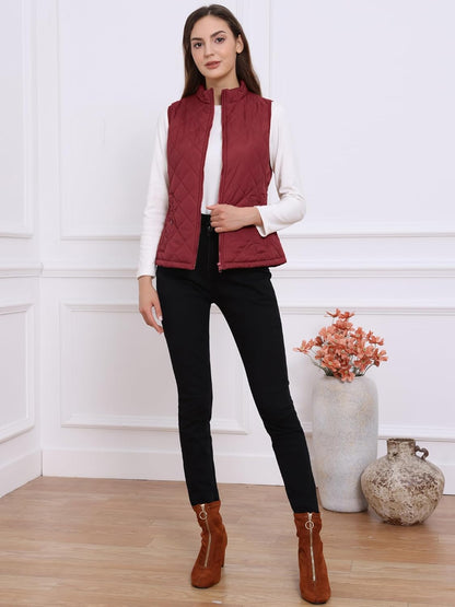 Allegra K Women's Puffer Vest Stand Collar Lightweight Gilet Quilted Zip Vest