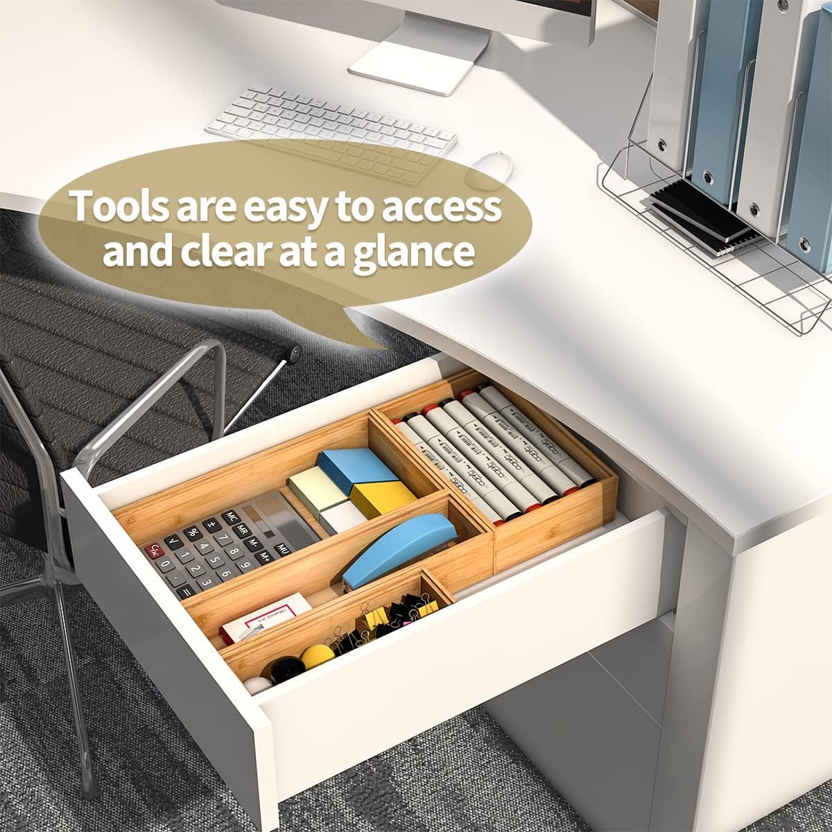 Bamboo Kitchen Drawer Organizer,Stackable Silverware Tray Utensil Organizer Cutlery Holder for Kitchen,Wooden Storage Box for Bathroom, Multi-Use Drawer Organizer for Office,Makeup(12x6x2.5 inch）