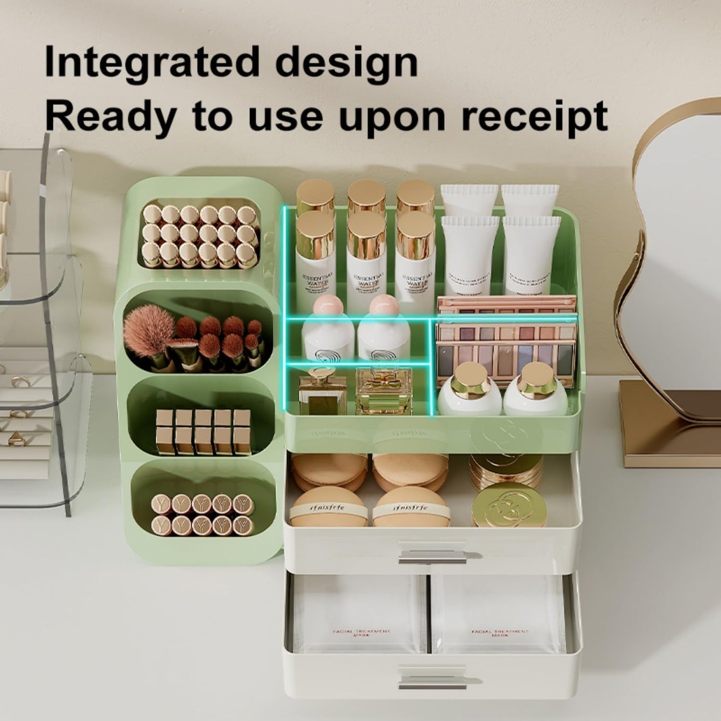 Booklov Makeup Organizer for Vanity, Countertop Cosmetic Display Case with Clear Acrylic Drawers, Bathroom Counter Beauty Caddy, Cute Table Storage Holder for Skincare, Brush Lipsticks, Crystal White