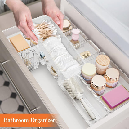 SpaceHacks 25 PCS Plastic Drawer Organizer Set, 4-Size Versatile Organizer Tool Trays & storage Bins for Makeup, Jewelry, and Gadgets in Bathroom, Bedroom and Office,Clear Black