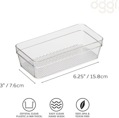 Oggi Set of 5 Clear Drawer Organizers - (1) 3x6.25, (2) 3x9.5, (2) 3x12.5 - Ideal for Organizing Kitchen Drawers, Office, Desk, Silverware, Kitchen Utensils, Cosmetics and Bathrooms
