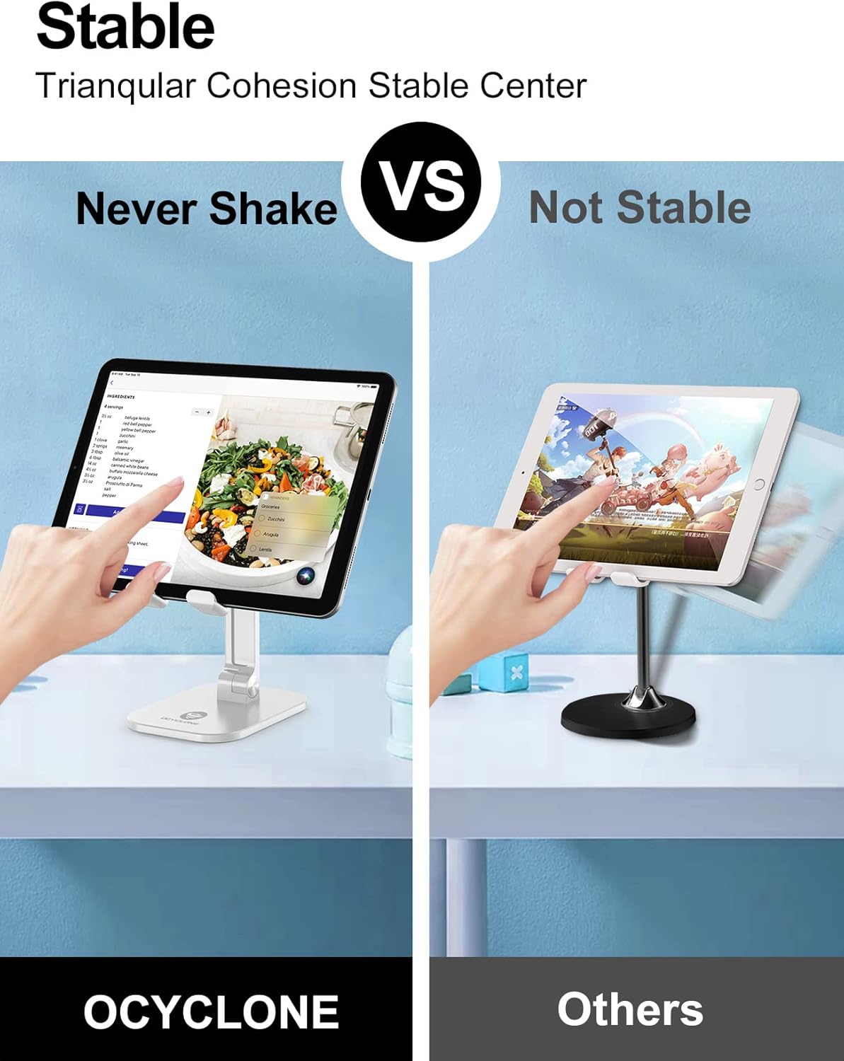 OCYCLONE Phone Stand, Adjustable Height and Angle Foldable Cell Phone Stand Holder for Desk, Taller iPhone Stand Compatible with 4.7"-13" Smartphones iPad Tablet, Black