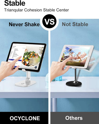 OCYCLONE Phone Stand, Adjustable Height and Angle Foldable Cell Phone Stand Holder for Desk, Taller iPhone Stand Compatible with 4.7"-13" Smartphones iPad Tablet, Black