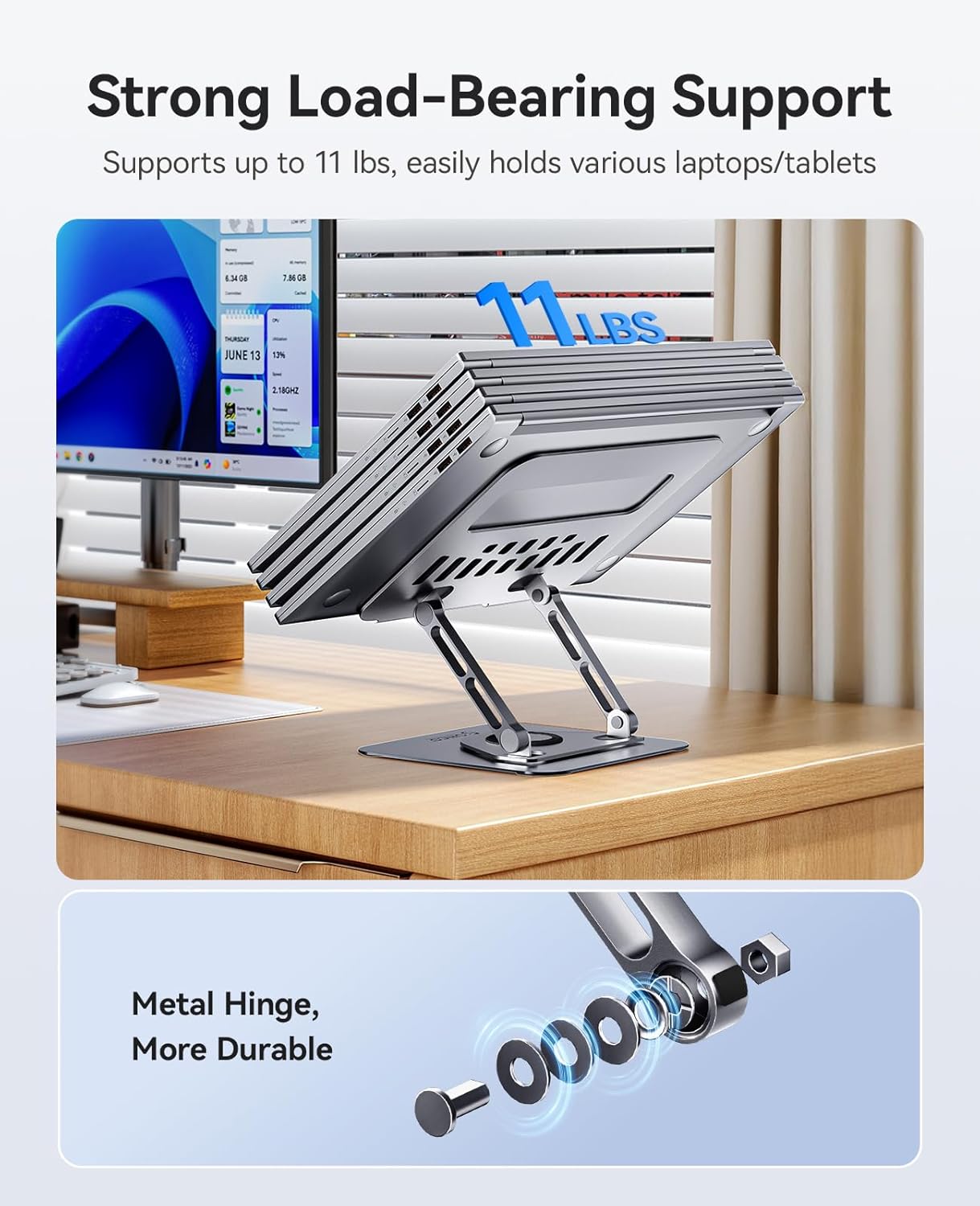 ORICO Adjustable Laptop Stand for Desk, 360° Rotating Base, Foldable Aluminum Alloy Computer Stand with Ventilated Design, Compatible with MacBook Air/Pro, Dell, XPS, HP up to 17'' - ST12, Silver