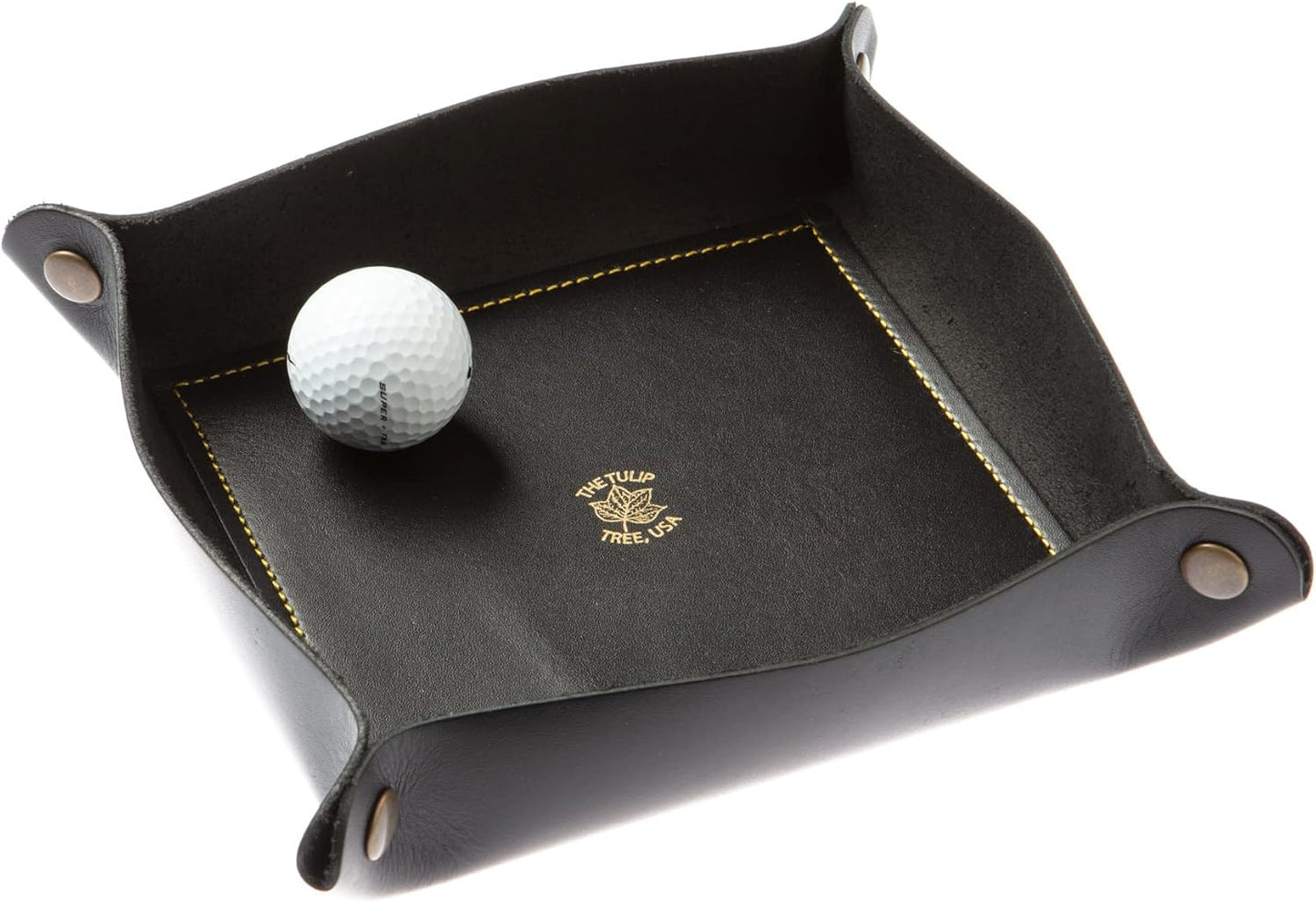 USA Handmade Premium Leather Valet Tray, Folds Flat! Dice Rolling Basket and Organizer with Brass Snaps - Reinforced Base - for Keys, Jewelry, Coin, EDC, Watch Storage Caddy - Black XLarge