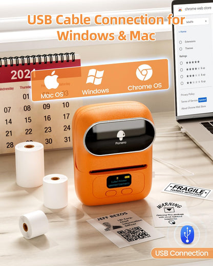 Phomemo M110 Label Makers - Barcode Label Printer Bluetooth Label Maker Portable Thermal Printer for Small Business, Address, Barcode, Logo, Clothing, Mailing, Sticker Printers for Phone & PC, Black