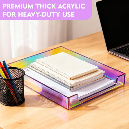Paper Tray Acrylic File Organizer for Desk Letter Tray Desk Organizer Document Holder Sorter Storage for A4 Office Supplies Magazines, 13.8x10.6x2.4 Inches, Neon Pink