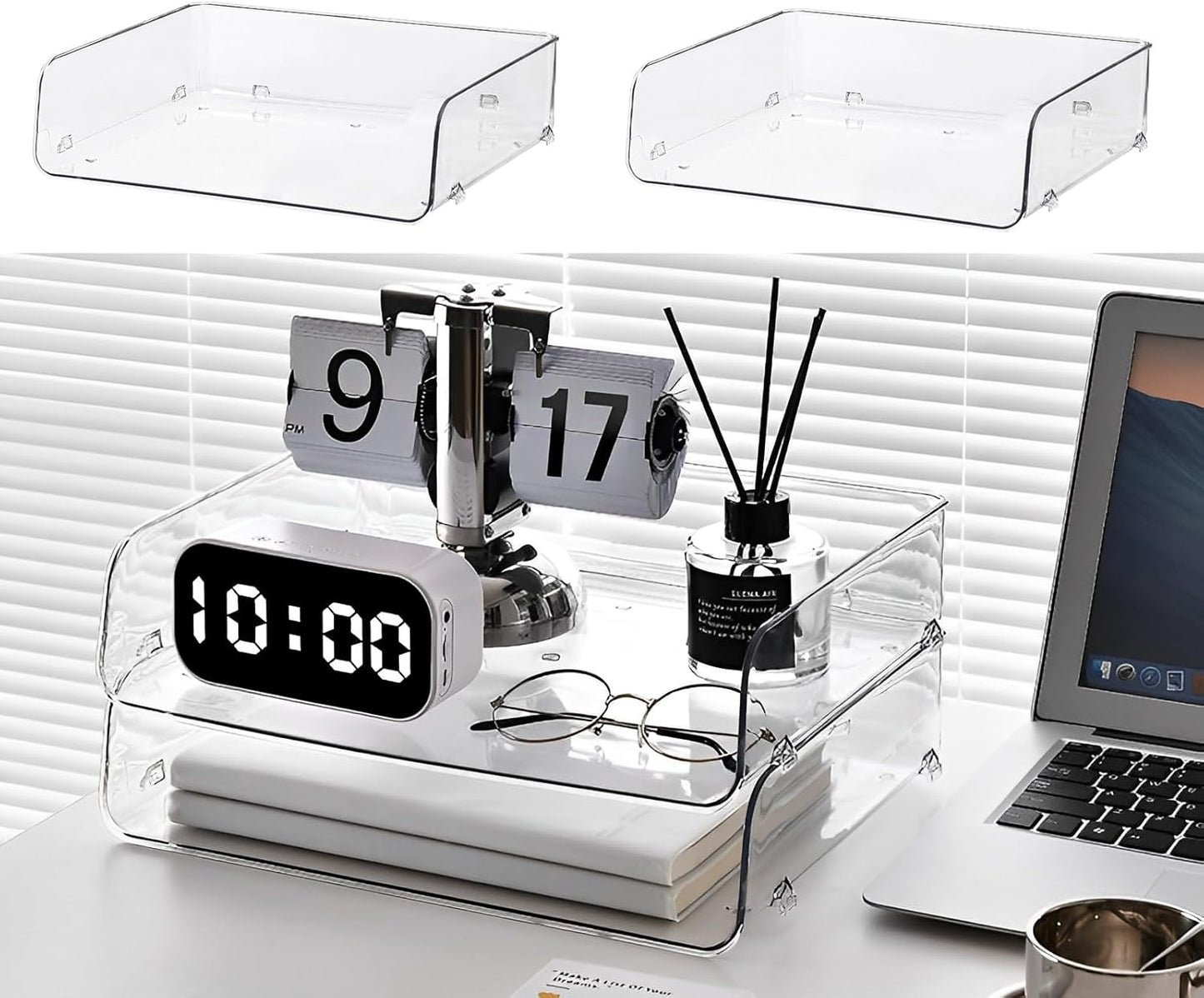 Gagee 4 Pack Paper Organizer for Desk,Stackable Paper Tray Book Holder for Classroom,Office and More,Letter Tray Desk Organizer,Clear