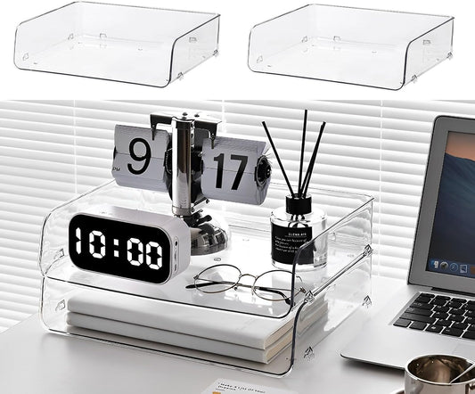 Gagee 4 Pack Paper Organizer for Desk,Stackable Paper Tray Book Holder for Classroom,Office and More,Letter Tray Desk Organizer,Clear