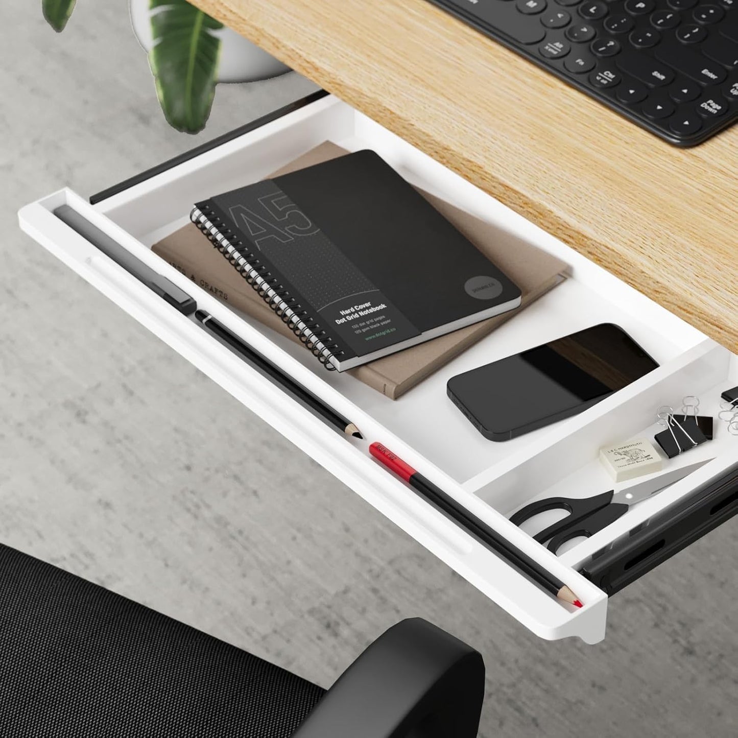 Under Desk Mounted Sliding Drawer to pull out, Attachable Desk Pencil Drawer Ball-Bearing Slides
