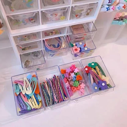 Feadily 4PCS Small Drawer Organizer for Desk, Desktop Drawer Organizer with 9 Clear Drawers, Plastic Desktop Storage Drawers 7.1 Inch x 3 .9 Inch x 4.7 Inch, White