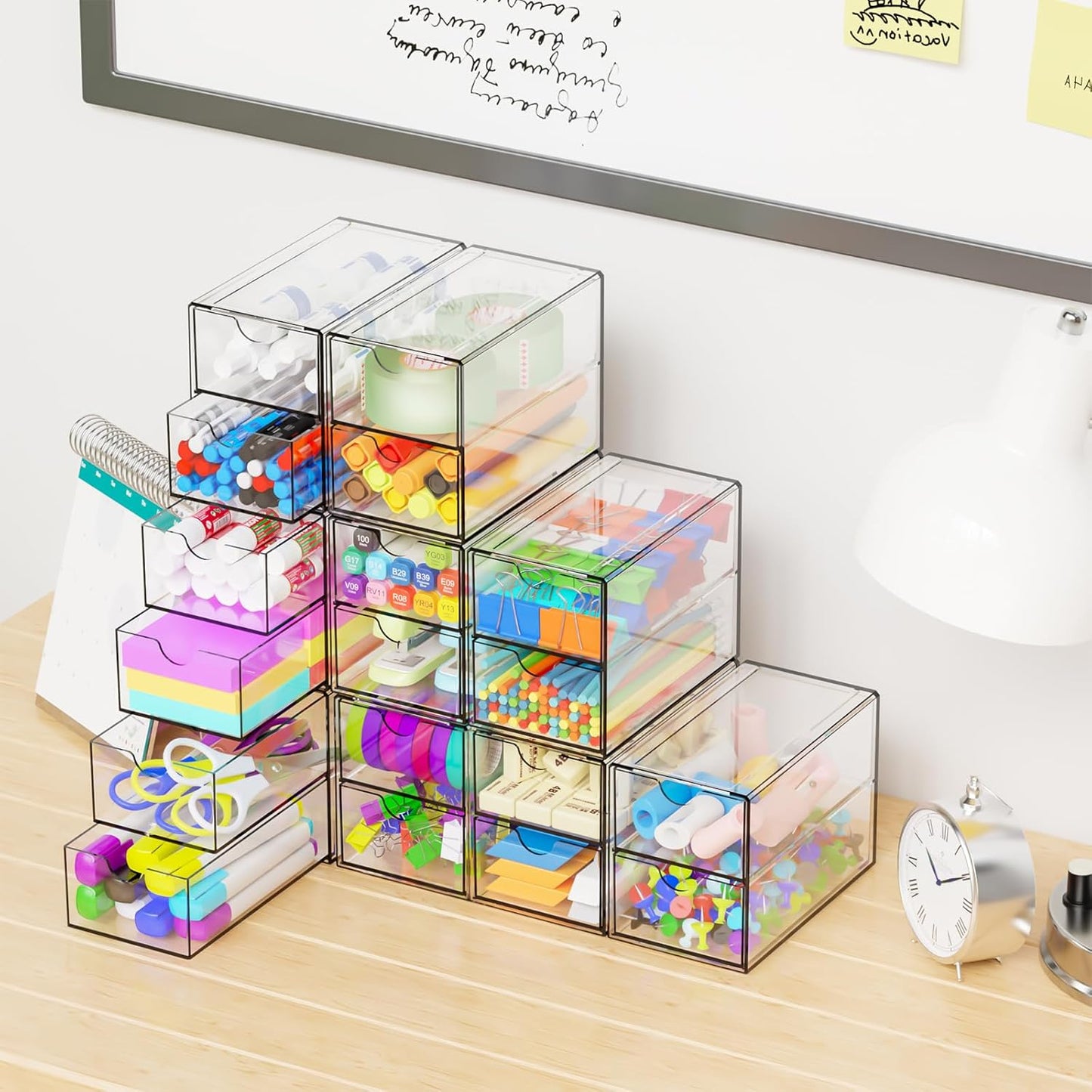 Yieach 11.1 Inch Long Clear Drawer Organizers Stackable,3 Pack Small Acrylic Drawers,School,Office Supplies Organizer And Storage Bins for Stationery,Marker,Pen,Pencil,Craft Desktop Storage Drawers