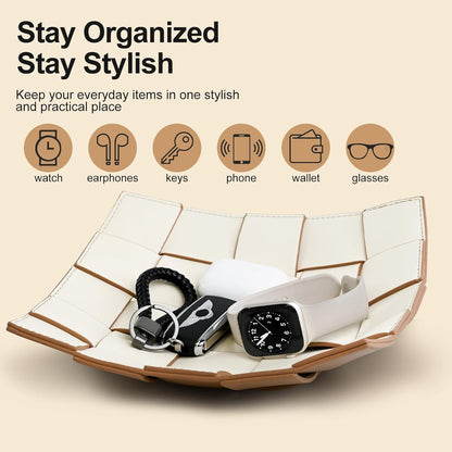 Valet Tray PU Leather Key Holder Bowl for Men Entryway Table Nightstand Desk Tray for Wallet, Keys Men's Gift - Brown & Black, 9.8" L x 9.8" W x 2" H