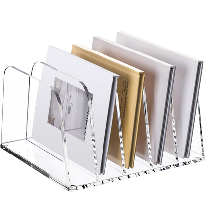 YUXUN Clear Acrylic Desktop File Sorter Organizer,Upright File Organizer, 3-Section Bookshelf for Home Office & Classroom