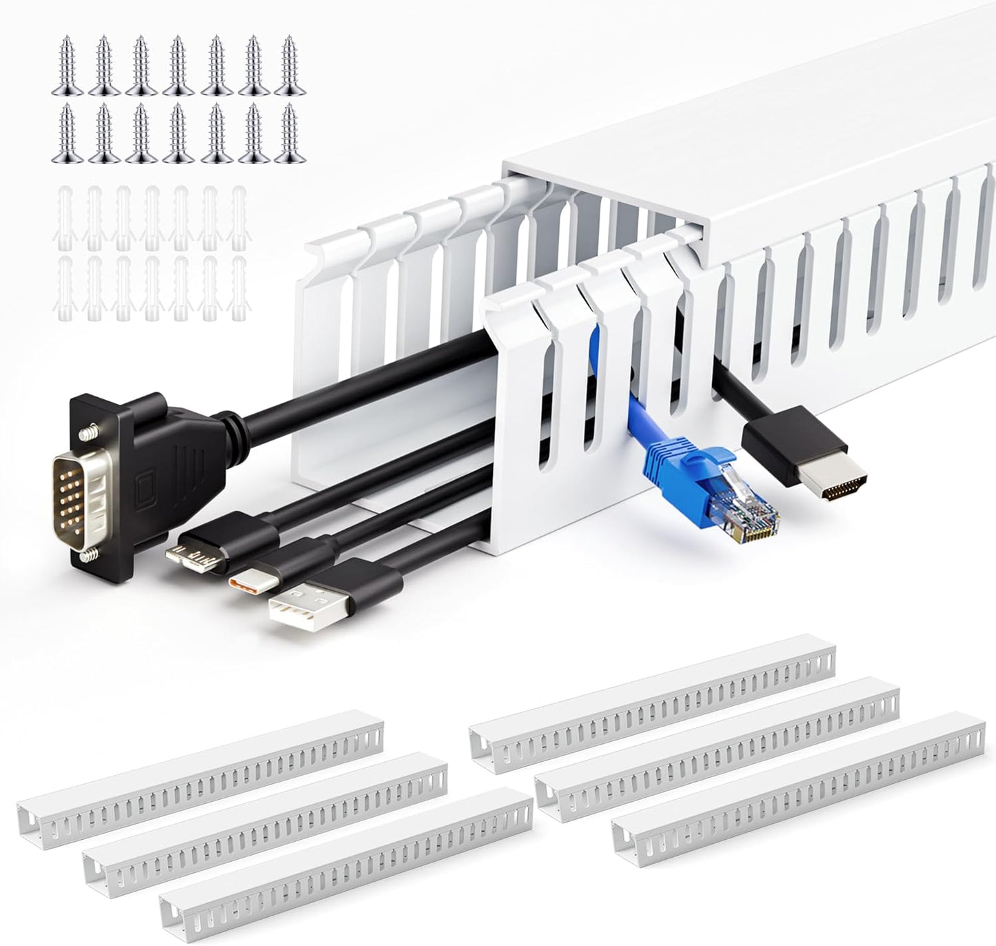 ZhiYo 2 x 2in Professional Server Rack Cable Management Raceway, 99in (6X L16.5in) Cable Raceway Kit, Electrically Safe PVC Open Slot Wire Raceway for Under Desk/Computer/Network Cords, Black