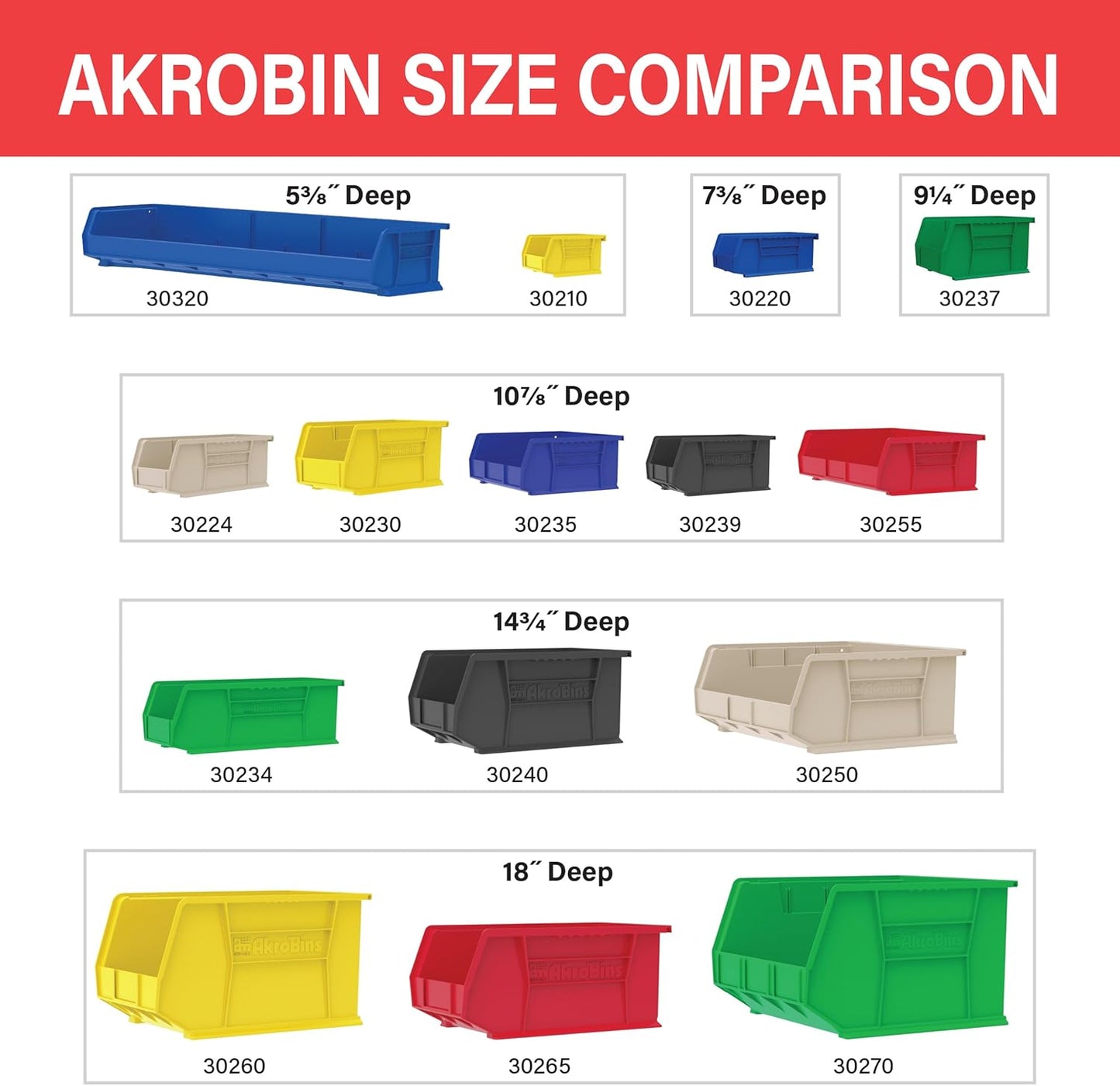 Akro-Mils 30210 AkroBins Plastic Storage Bins, Space-Saving Stackable Bins for Garage, Pantry, Craft Organization, 5" x 4" x 3", Stone, 6-Pack