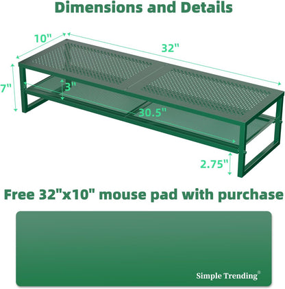 Simple Trending 2 Tier Metal Dual Monitor Stand Riser with 32"x10" Mouse Pad, Computer Desk Organizer for 2 Monitors, Laptop, Printer, TV, Black
