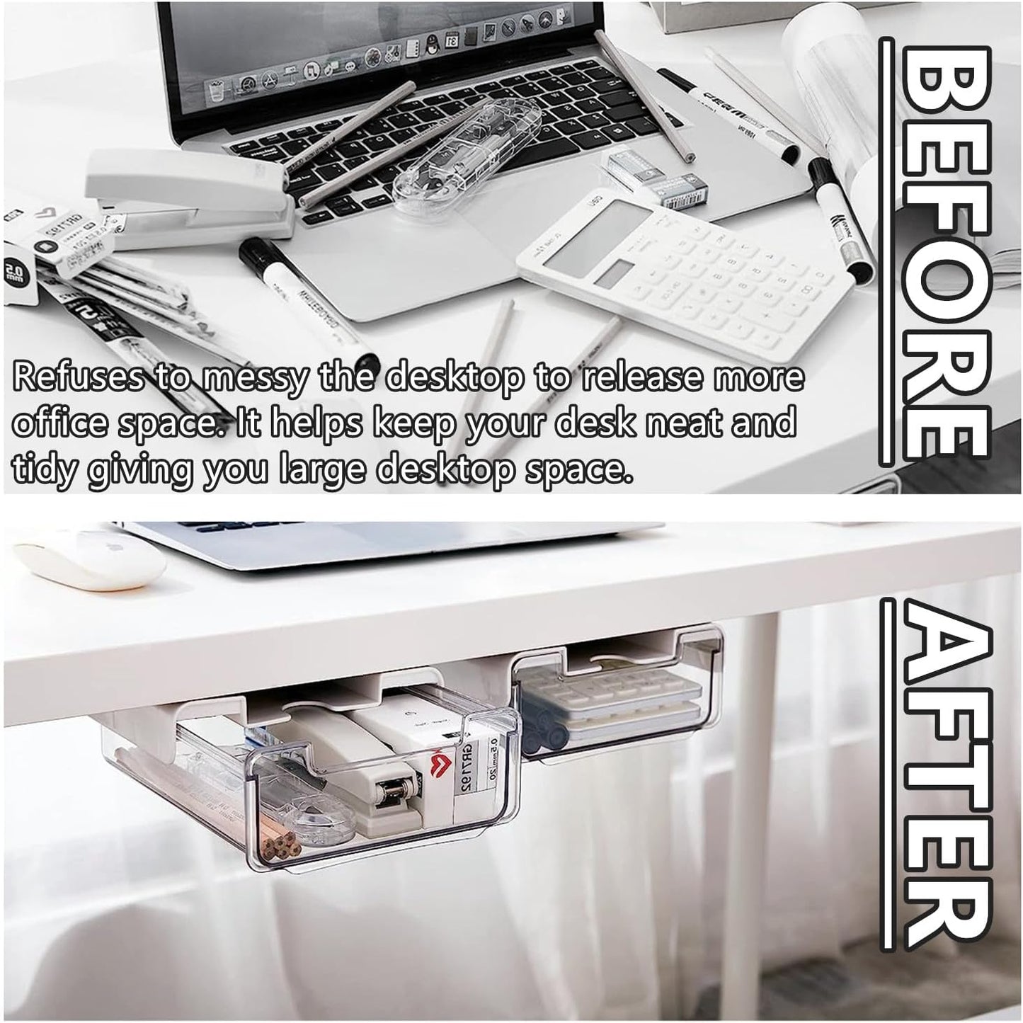 RHBLME 5 Pack Under Desk Drawer, Under Shelf Drawers Slide Out Self-Adhesive Standing Desk Drawer Attachment, Plastic Workspace Organizers for Office Home School
