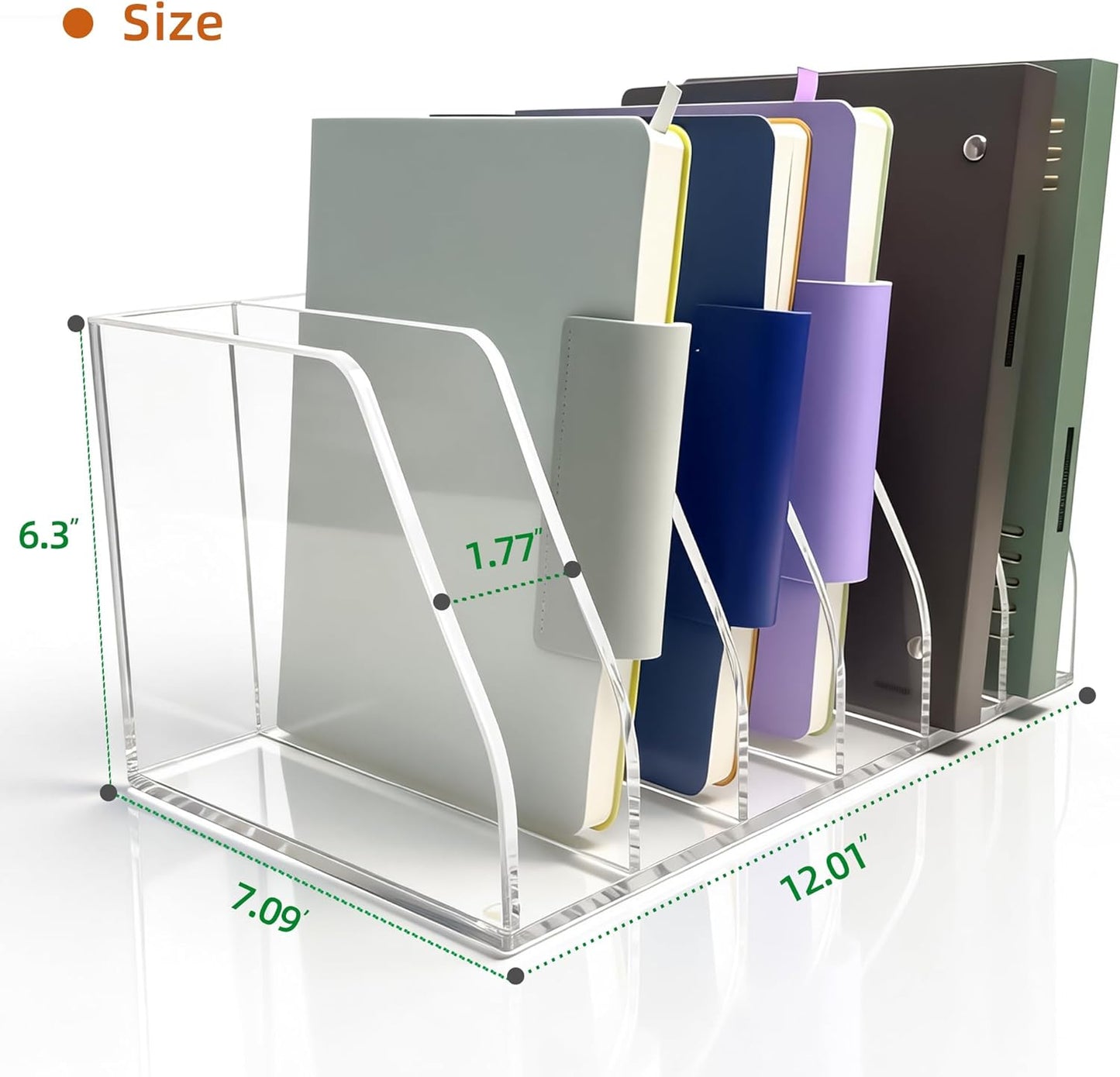 Acrylic Magazine File Holder, 4 Vertical Compartments Desk Document Sorter Organizer, Clear Folder Rack Binder for Office, Documents, Tablets, Magazines, Books – Home/Classroom Rack