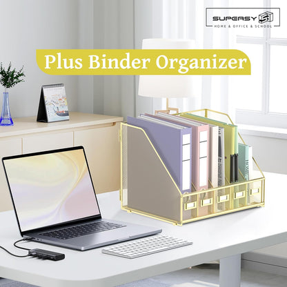 SUPEASY Desk Organizers Metal Desk Magazine File Holder with 5 Vertical Compartments Rack File Organizer for Office Desktop, Classroom, Home Workspace, Black