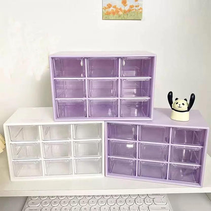 Feadily 4PCS Small Drawer Organizer for Desk, Desktop Drawer Organizer with 9 Clear Drawers, Plastic Desktop Storage Drawers 7.1 Inch x 3 .9 Inch x 4.7 Inch, White