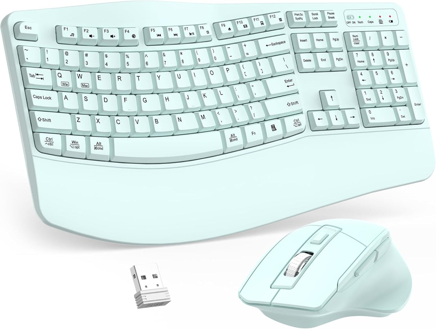 Wireless Keyboard and Mouse Combo, 2.4G Full Size Wave Keys Ergonomic Keyboard with Wrist Rest and 3-Level DPI Adjustable Wireless Ergonomic Mouse for Windows, Mac OS Desktop/Laptop/PC(Black)