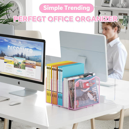 Simple Trending Mesh Desktop File Sorter Organizer, 5-Section Bookshelf for Desk Home Office, Black