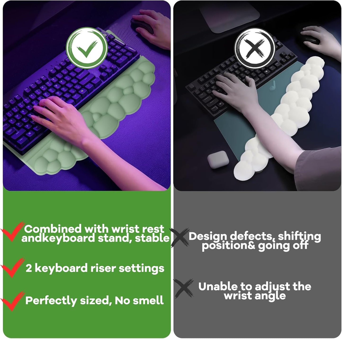 Ergonomic Wrist Rest for Keyboard and Mouse, Soft Memory Foam Cloud Keyboard Stand Pad with Wrist Rest Set, Easy Typing, Pain Relief, Comfort for Office, Work, Gaming - White