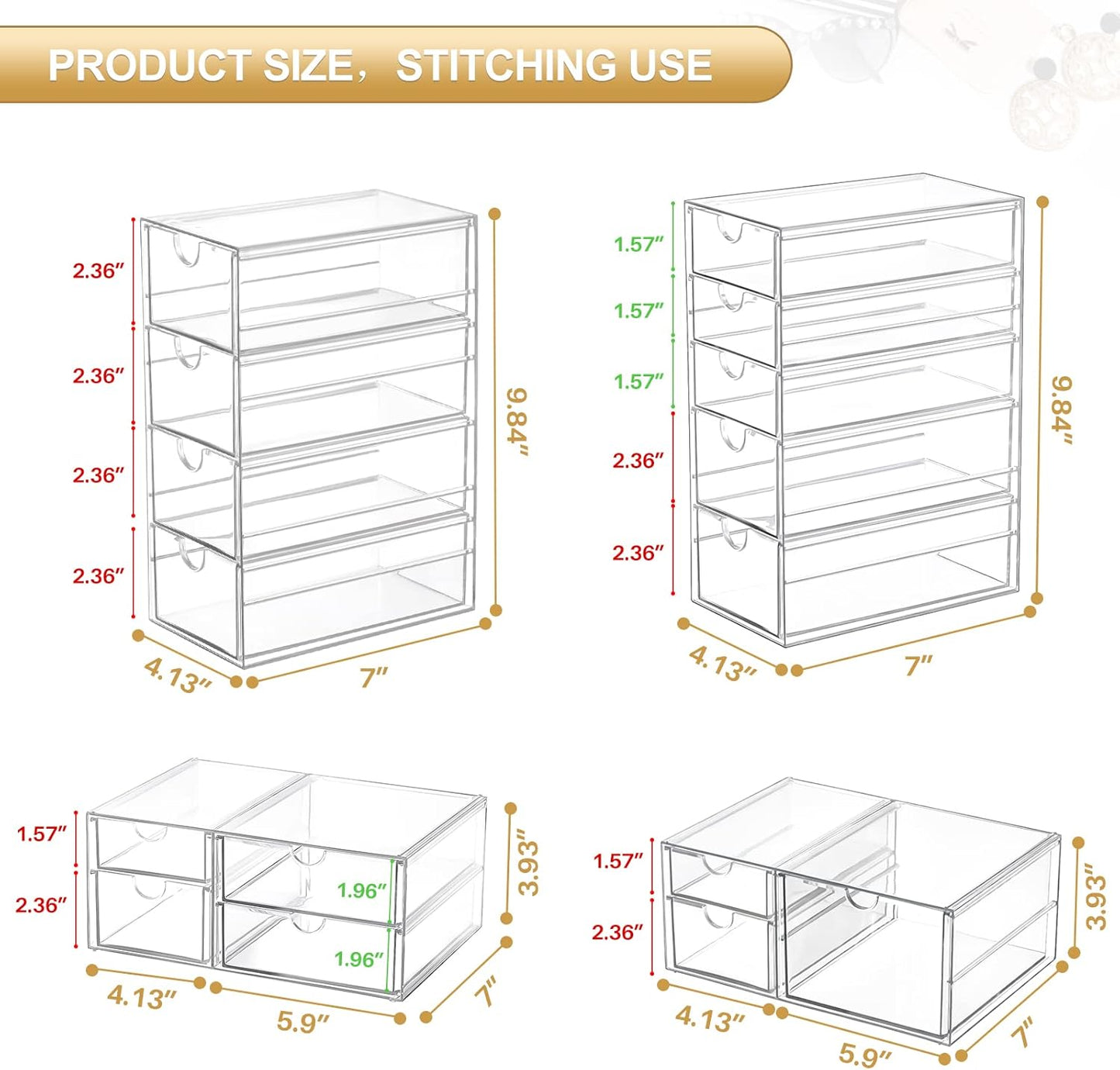 caktraie Versatile Acrylic Makeup Organizer, Drawer Organizer - Transparent Desktop Storage for Cosmetics, Office Supplies & More - Clear Organizer for Home & Office Use