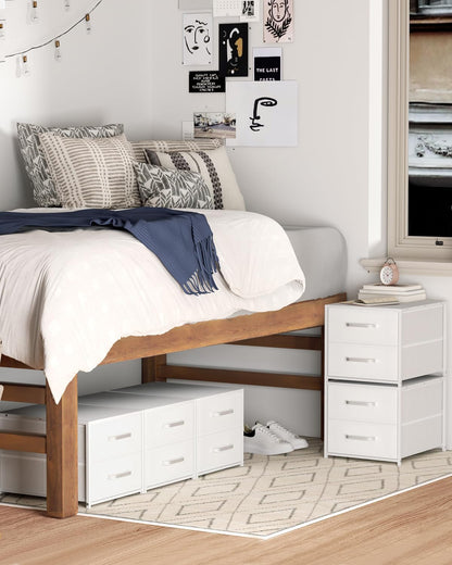Homsorout Stackable Storage Drawers - 2 Tier Closet Organizer with Metal Handles and Metal Frame, Fabric Dresser with Collapsible Bins for Bedroom, Dorm, Office, White, 2 Pack