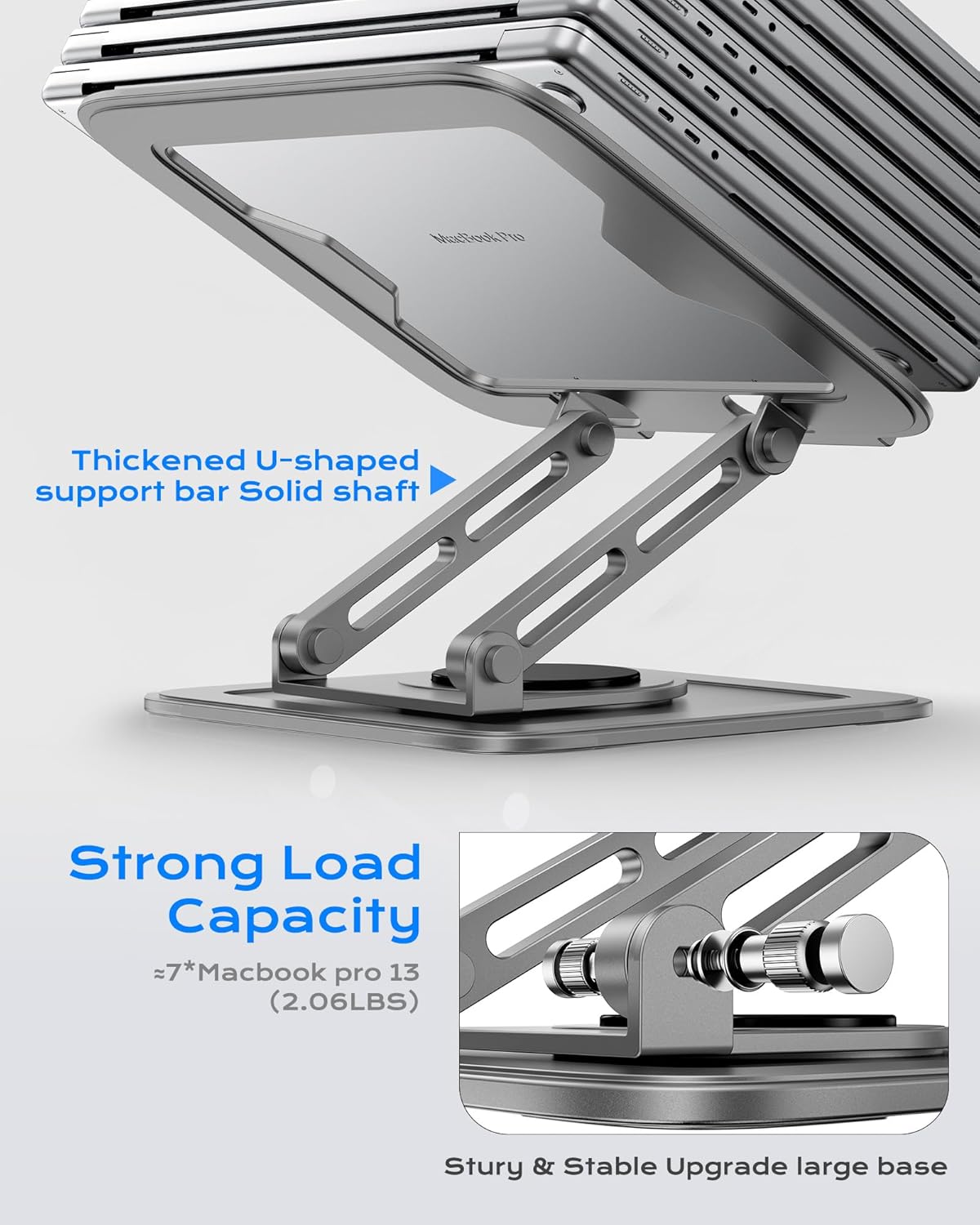LOXP Adjustable Laptop Stand, Computer Stand with 360 Rotating Base, Ergonomic Laptop Riser Mount for Desk Foldable Protable Computer Desk Fits with MacBook Pro Air (10-16") - Black