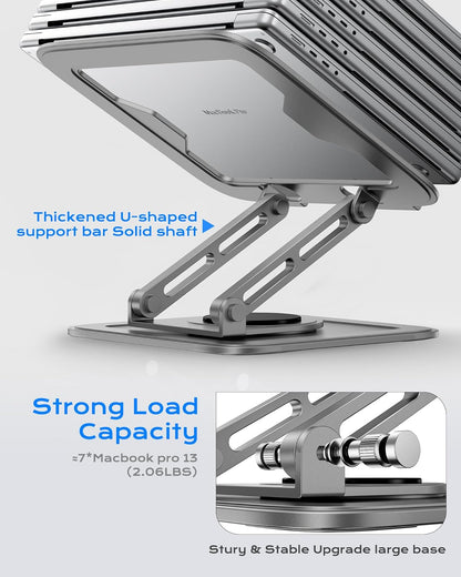 LOXP Adjustable Laptop Stand, Computer Stand with 360 Rotating Base, Ergonomic Laptop Riser Mount for Desk Foldable Protable Computer Desk Fits with MacBook Pro Air (10-16") - Black