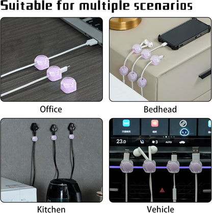 Magnetic Cable Organizer Set, 8 Pcs Easy Adhesion Desk & Wall Mount Holders for Mobile Phones and USB Cables, Perfect for Office, Kitchen, Car, and Bedside Use (Purple)
