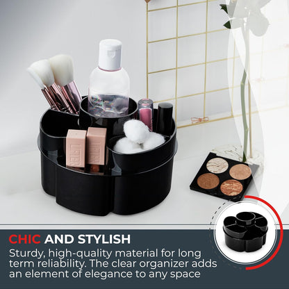 Masirs Small 360 Rotating Makeup Organizer - Mini Yet Spacious Cosmetic Storage Solution with Multiple Compartments - The Perfect Spinning Make-Up Caddy for Vanity or Bathroom Counter (Round - Clear)