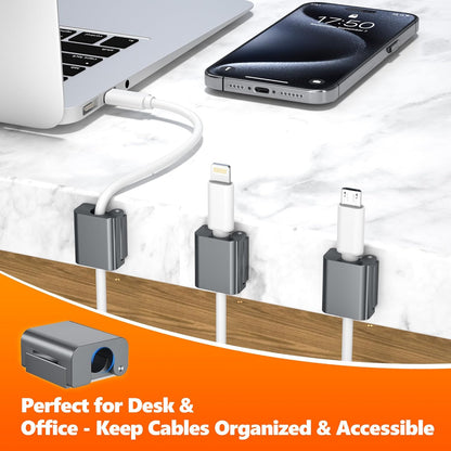 AGVEE 6 Pack Magnetic Cord Organizer Clips, 10mm Ultra-Thin Aluminum Cable Management Holder, 2 Pairs of Strong Magnets Keeper for Home Desk Office Gadgets Accessories, Residue-Free Tape, Silver