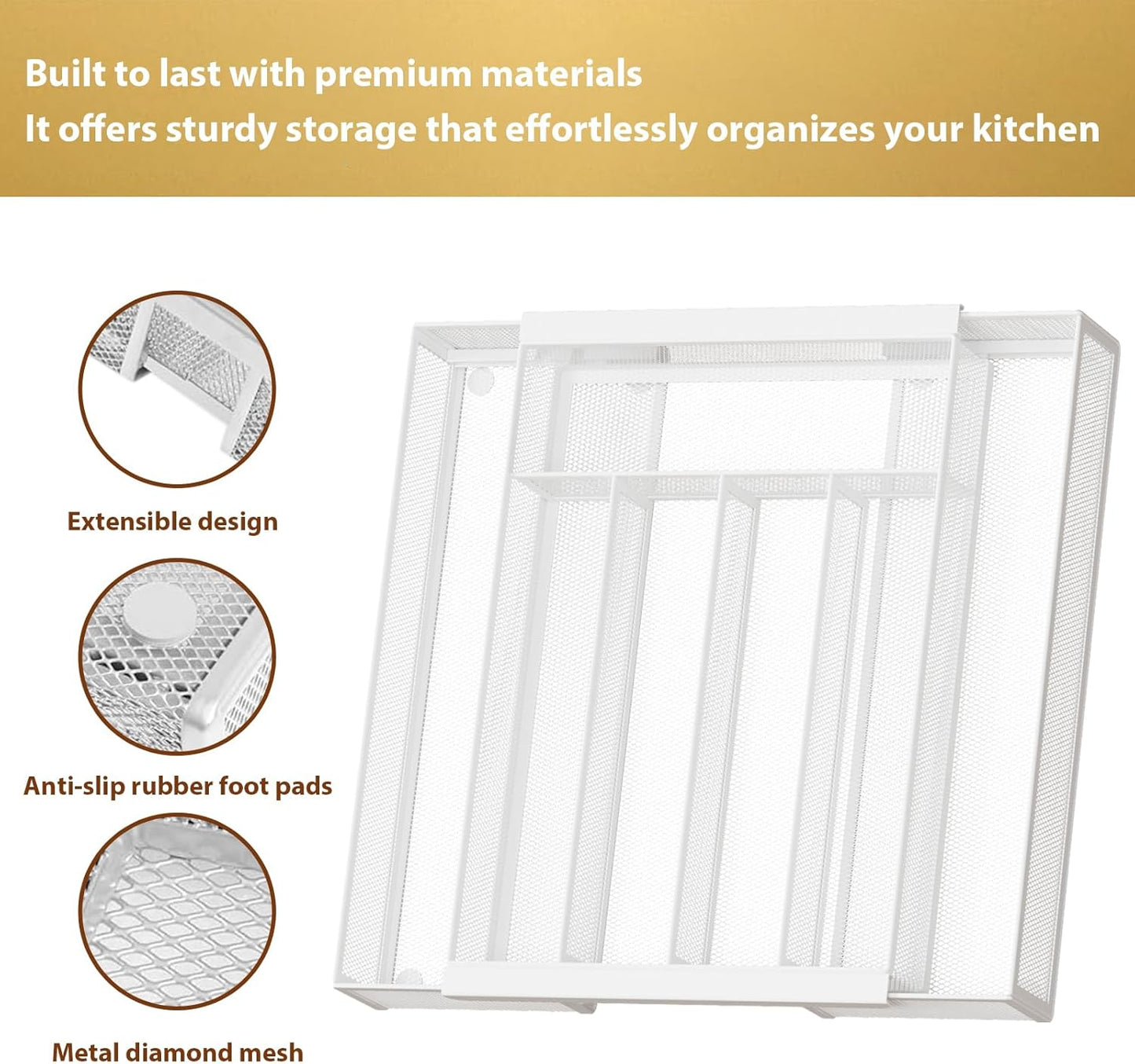 Sedegn Silverware Organizer Metal Mesh, Small Drawer Organizer, Utensil Cutlery Tray for kitchen drawers, Flatware Organizer with 5 Compartment, Black(9.3"*12.6")